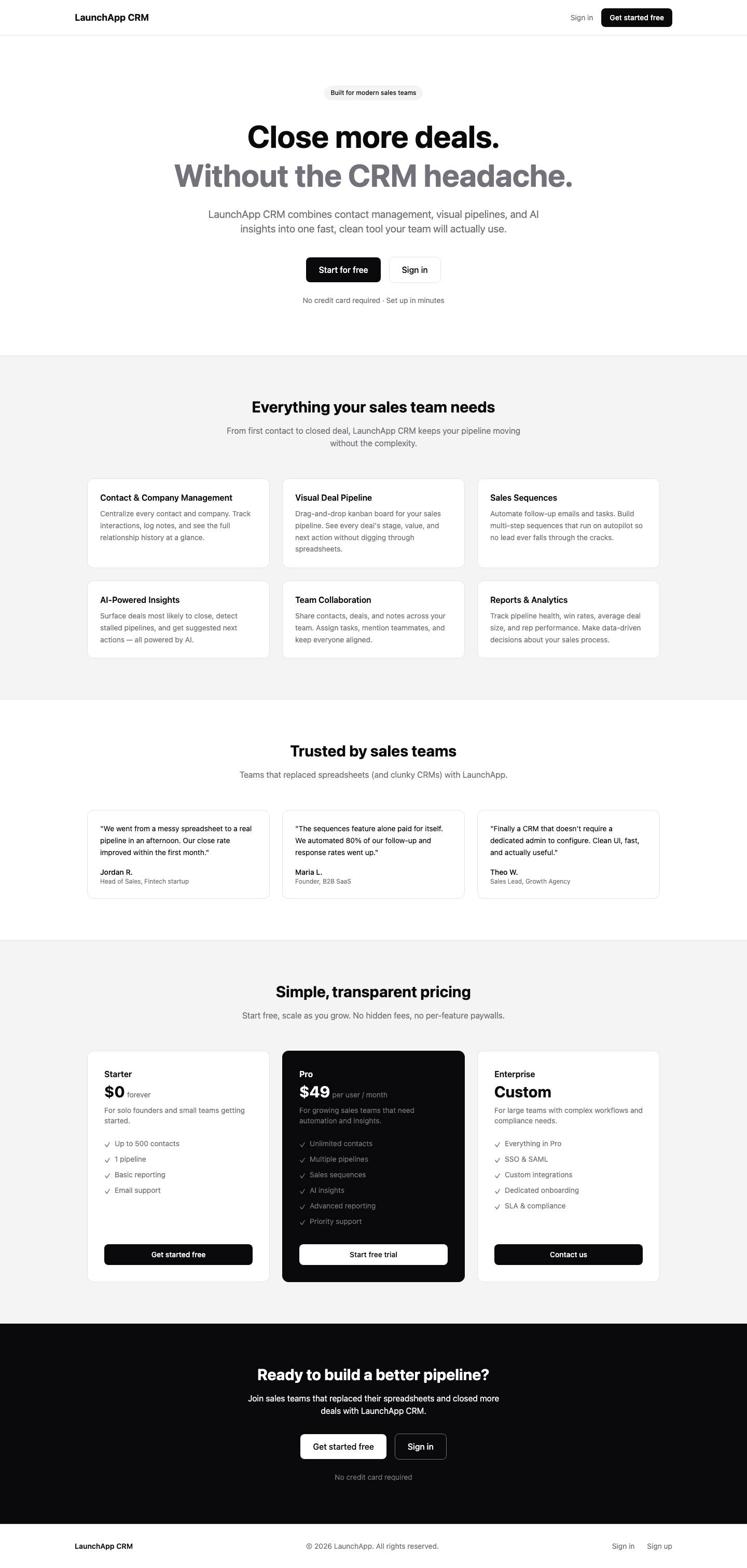 CRM template landing page