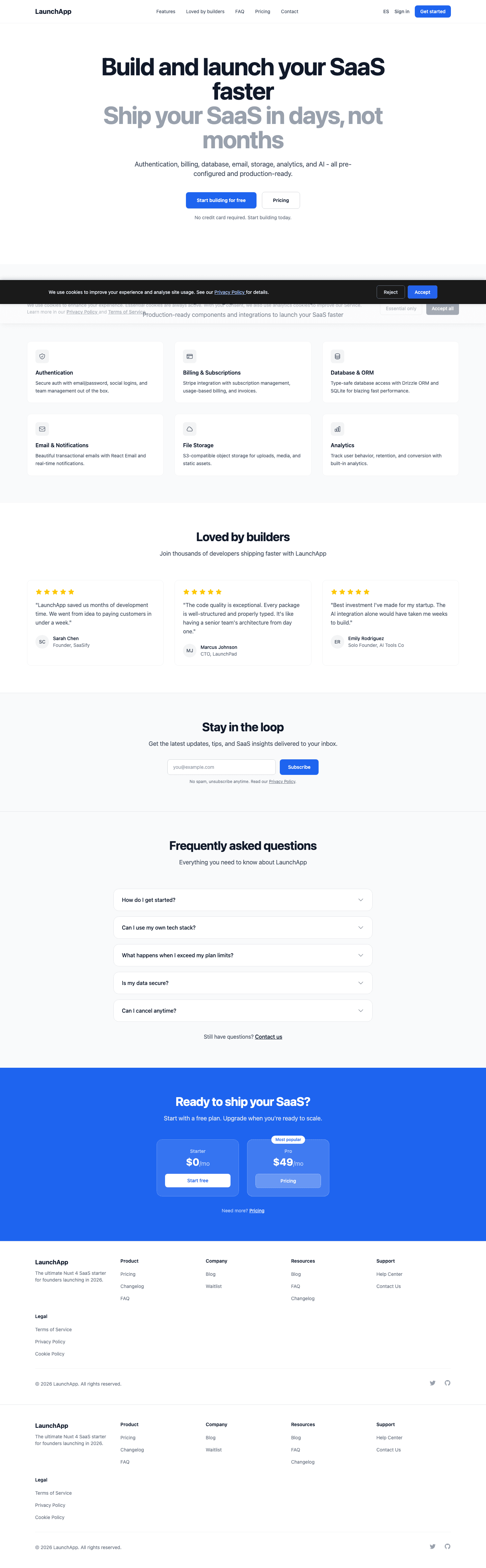 Nuxt template landing page